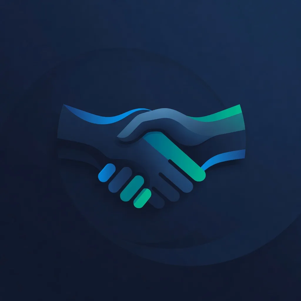 Abstract local partnership concept with connection symbols in dark navy and teal tones