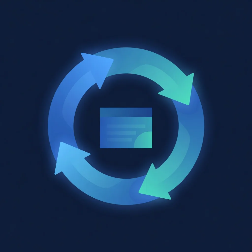 Abstract circular renewal cycle around a calendar in navy and teal
